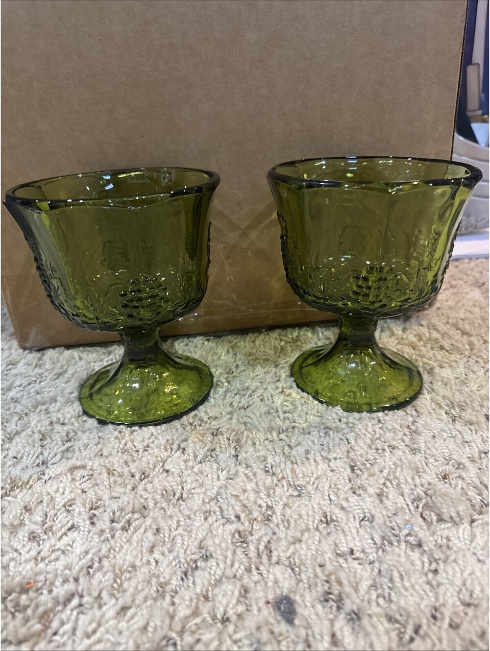Indiana Glass Colony Harvest Green Pedestal Compote. New. Rare. 1970s. Set of 2
